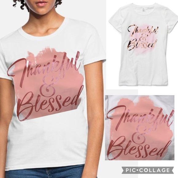 NWT! Press Lab Thankful & Blessed Short Sleeve Inspirational Graphic T-Shirt - Picture 7 of 12